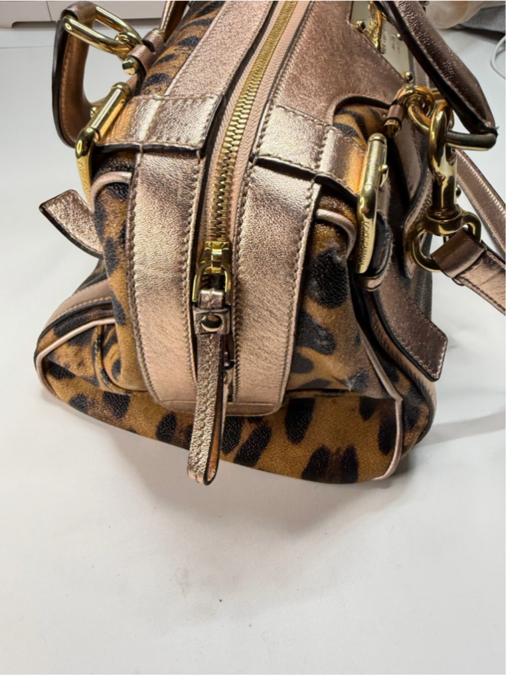 Women's Dolce & Gabbana Leopard Print Satchel Bag, One Size, Brown and Gold - Picture 6 of 16